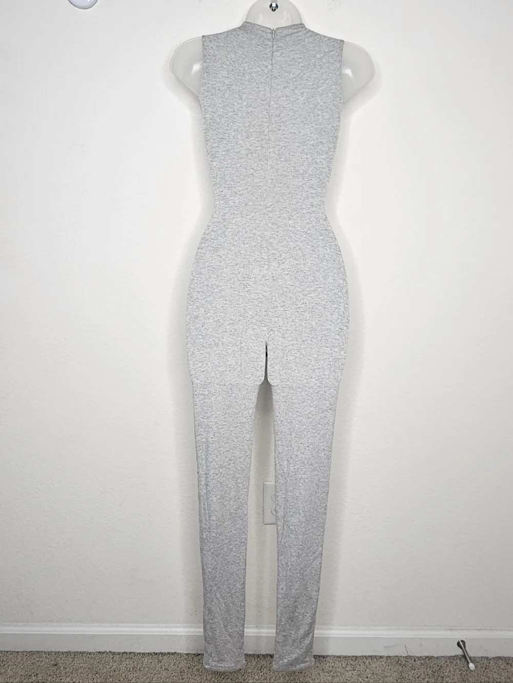 NWT Naked Wardrobe Heather Grey Sleeveless Jumpsuit Mock Neck Bodycon XS - Picture 7 of 10